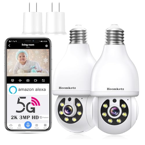 Heemketz Light Bulb Security Camera 5G&2.4GHz, 2K/3MP HD, 360° Motion Tracking, Color Night Vision, Alexa Compatible, Wireless WiFi Security Camera with Two-Way Audio, SD/Cloud Storage,Smart Alerts