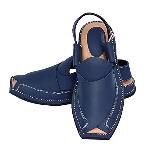 UGFashions Men's Double Sole Summer Blue Genuine Cowhide Leather Sandals Comfort Shoes