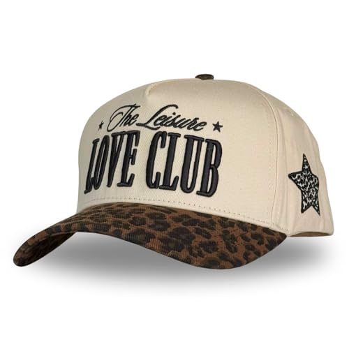 Vintage Fashion Trucker Hat | Men & Women | Trendy Cute Retro Red Caps for Country & Western | Camo Fur Cotton | Snapback (Love Club | Leopard)