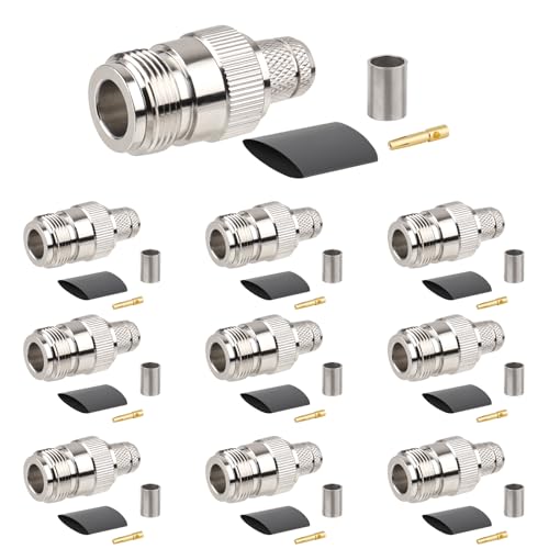 XRDS -RF 10 Packs N Female Jack Crimp Connector for LMR400 Belden 9913 RG8 KMR400 Cable（ N Female for lmr400）