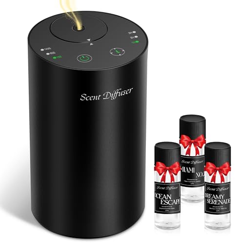 Waterless Essential Oil Diffuser Starter Kit - Included 3x20ML Essential Oils, Battery Operated Mini Scent Diffuser for Home & Car & Office, Portable Aromatherapy Diffuser, No Water Needed, Black