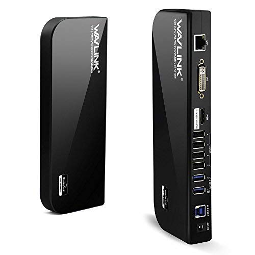 Wavlink USB 3.0 Universal Docking Station Dual Display HDMI & DVI/VGA, Gigabit Ethernet, Audio, 6 USB Ports for Laptop, Ultrabook(Black)