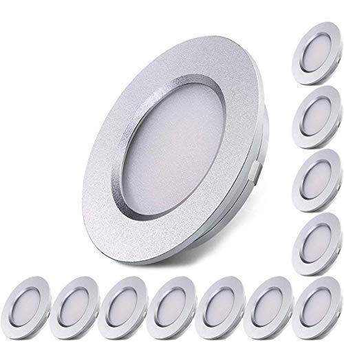 ALOVECO LED RV Boat Ceiling Light 12V Recessed Cabinet Lights Waterproof Ultra-Thin Interior Lighting for Motorhome Sailboat Yacht 3000K Warm White (12 Pack) (A-Sliver Lights)