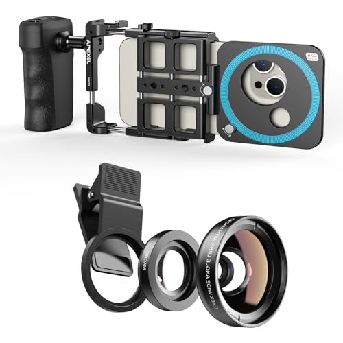 APEXEL 140° Wide Angle Lens + 12.5X Macro Lens with Universal Phone Rig Video Kit, Compatible with iPhone/Android.