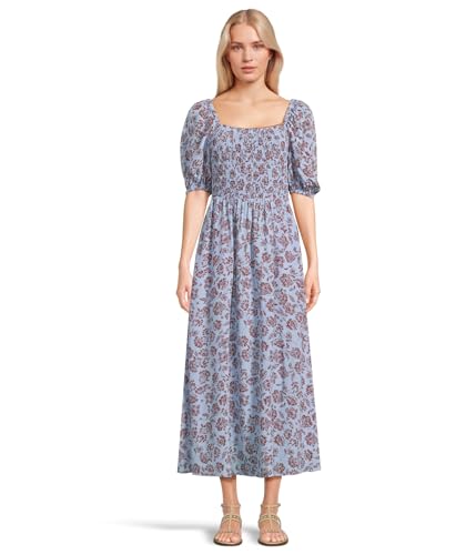 Madewell Women's Smocked Short Sleeve Midi, Saylor Floral Light Pool