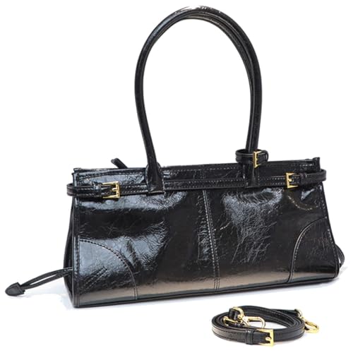 P. Atelier Shoulder Bags for Women Black Purse Women's Crossbody Bag Soft Faux Leather Zipper Closure Detachable Long Strap (Black)