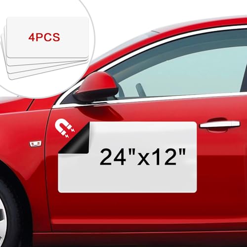 Blank Car Magnets, 24" x 12", 4 Pack Car Door Magnets Signs for Vehicle, Rounded Corners Blank White Flexible Magnet Sheet Stickers for Car to Advertise Business and Personalized Decal