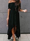 Happy Sailed Womens Off Shoulder Solid Maxi Dress Ruffle Party High Low Beach Maxi Dresses with Drawstring Belt Large Black