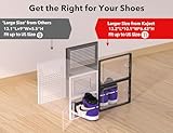 Kuject X-Large Shoe Storage Boxes Organizers Clear Plastic Stackable 12 Pack, Shoe Rack & Holder Substitute, Sneaker Containers, Toy Storage Organizer Bins for Entryway, Closet, Under Bed, Black