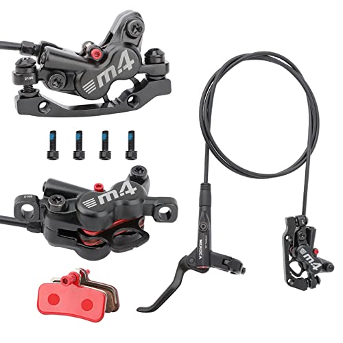 MEROCA Road and Mountain Bike Hydraulic Disc Brake Kit 2 Calipers and 3 Finger Brake Levers M4 Four-Piston Oil Brake (A Pair of Oil Brakes (Left Rear and Right Front))