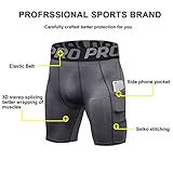 YUSHOW Compression Shorts Men Sports Workout Running Spandex Shorts Compression Underwear for Men with Pocket Tights 3 Pack Black