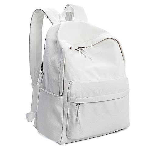 Zicac Unisex DIY Canvas Backpack Daypack Satchel Backpack (White, With Side Pocket)