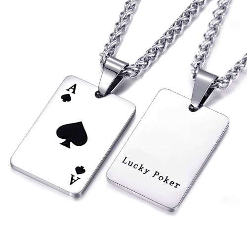 vicima Ace Necklace for Men and Women Ace of Spades Poker Necklace 24 Inches Stainless Steel Chain