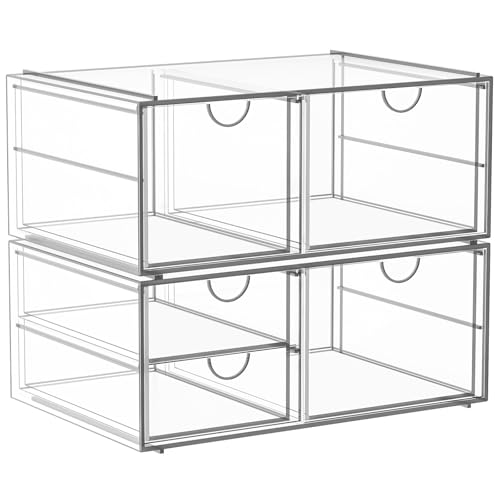 Arcylic Makeup Organzier with 5 Drawers, Clear Stackable Storage Drawers, Bathroom Countert Organizer,Plastic Storage Bins For Vanity, Cabinets, Pantry, Home Organization and Storage