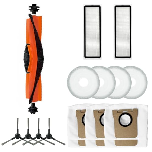 NUHFUFA 17 PCS Robot Vacuum Cleaner Accessories for Xiao-mi Mijia X20 MAX/X20 PRO, 1xMain Brush/4xSide Brush/2xFilter/4xWipe/6xDust Bag