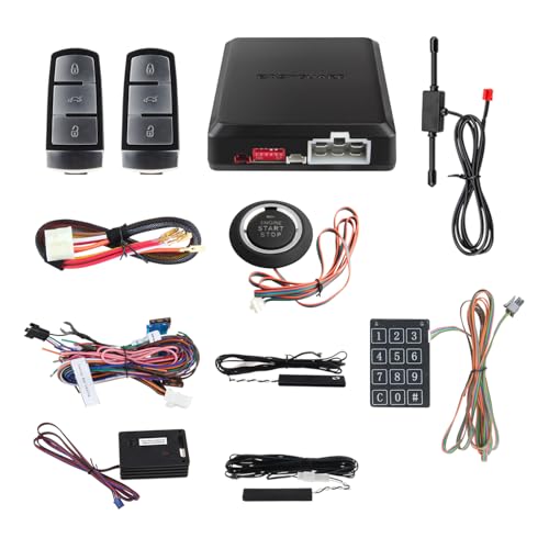 EASYGUARD EC002-V0-NS PKE car Alarm System with Push Engine Start Stop Button Remote Engine Start auto Lock Unlock car Door Shock Sensor Warning Touch Password keypad Hopping Code