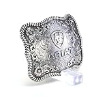 ARIAT Scalloped Logo Buckle with Twisted Rope Edge, Floral Scrolls, Filigree Detailing, 3 ¾" x 2 ¾"