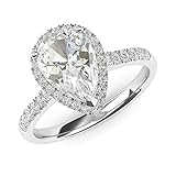 14k White Gold Simulated Pear-Shaped Diamond Halo Engagement Ring with Side Stones Promise Bridal Ring (5.5)