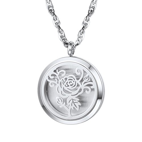 PROSTEEL Diffuser Aromatherapy Necklace Perfume Locket Pendant Charm Stainless Steel Delicate Rose Flower Women Jewelry