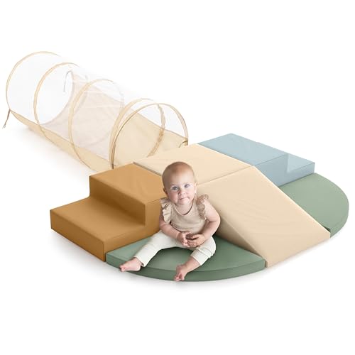 ZICOTO Fun Climbing Toy Set for Toddlers Aged 1-3 - Incl. Crawl Through Tunnel & PU-Leather Climbing Blocks for Unlimited Indoor Fun - Perfect Foam Play Gym for Baby/Kids to Safely Learn New Skills