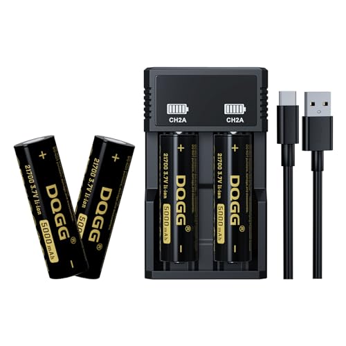 21700 Rechargeable Battery 3.7Volt 5000mAh High Capacity Flat Top for Flashlight Headlamp(4 Pack,21700 Battery+Charger)