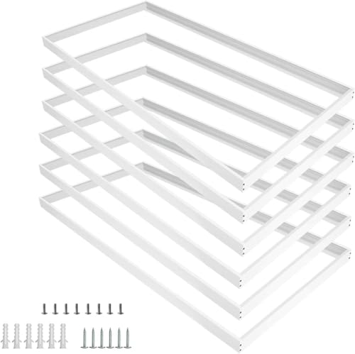 6 Pack 2x4FT Surface Mount Kit for LED Flat Panel Light - Aluminum 2’x4' ft Ceiling Frame Kit with Mounting Screws, Easy to Install and Durable, 2x4FT Surface Mount Kits for Ceiling - White Frame.