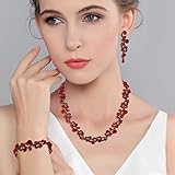 EVER FAITH Women's Austrian Crystal Stunning Prom Flower Necklace Earrings Bracelet Set Red Black-Tone