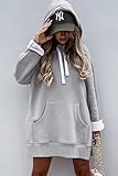 PRETTYGARDEN Women's Casual Pullover Sweatshirt Long Sleeve Split Hem Hoodie Dress with Kangaroo Pocket (Light Grey,Large)