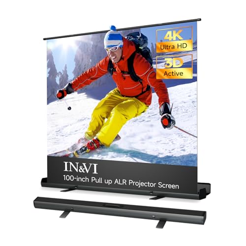 Portable ALR Manual Pull Up Projector Screen,100 in Outdoor Projector Screen 178°Viewing Angle Portable Movie Screen 3D/4K HD 16: 9 Wrinkle-Free Design for Movie Home Theater Backyard Night