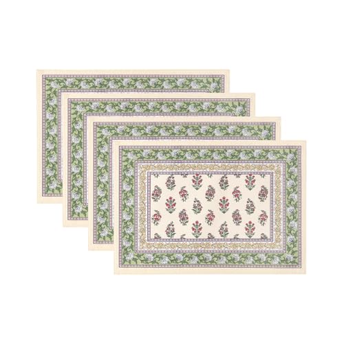 Elrene Home Fashions Nomad Harvest Block Print Fall/Thanksgiving Cloth Dining Rectangle Placemats, 13"x19", Set of 4