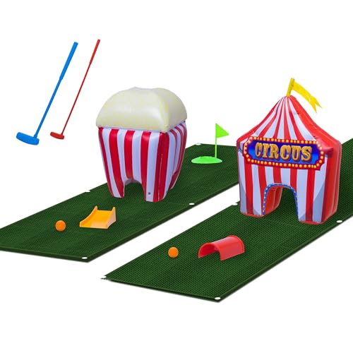 FunPark Inflatable Toddler Mini Golf Set, 13 Pieces, Adjustable Clubs, Green Mats, Putting Cups, Obstacles, Indoor/Outdoor Kids Golf Set for Boys and Girls