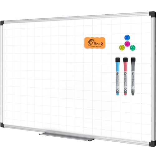 XBoard Magnetic Dry Erase Whiteboard with Lines 36 x 24 Inch, 3' x 2' Double Sided Hanging White Board Planner for Wall | Grid Lined White Board + Message Presentation Board