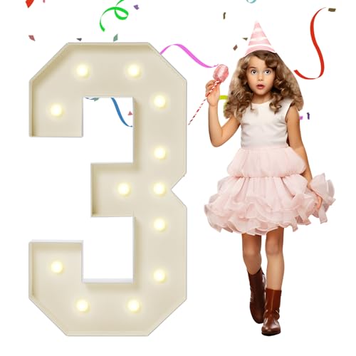 eufony 4FT Marquee Numbers, Large Light Up Numbers 3 for 3rd 13th 23th Birthday Party Decorations, Giant Light Up Number Anniversary Decor, 4 Feet Mosaic Number 3 with LED Lights DIY Kit