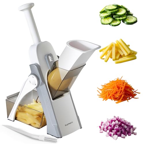SupMaKin Safe Mandoline Slicer, Potato Chip Slicer Maual Vegetable Food Cutter Adjustable Thickness, Chopping Artifact Veggie Salad Chopper & Cook Meal Prep (Gray)