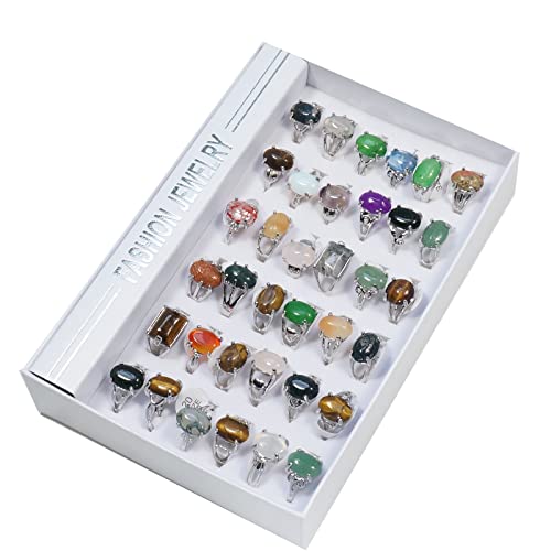 RICHRAIN Bulk Wholesale Crystals Rings Stone Natural Mixed 36 Pieces Lot Anillo al por mayor (Gold Mixed,36 Pieces Box)