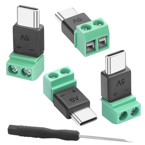 QIANRENON USB C 2Pin Solderless Adapter USB Type C Male to 2Pin Crimp Terminal Charging Connector 5V 1.5A USB C Screw Terminal Solderless Plug, Cannot Data Transfer, for DIY or Repair USB C, 4Pcs