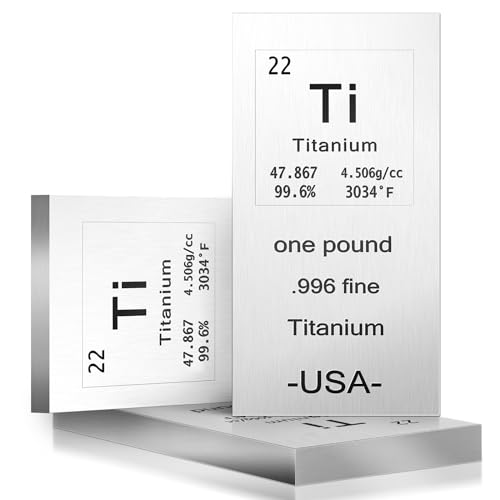 Landhoow Metal Bar 1lb Laser Engraved. 999 Pure Bullion Bar Paper Weights for Office Metal Paperweight with Chemistry Element for Collectible Gifts(Titanium)