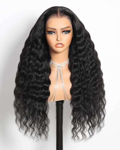 Megalook hair Glueless Wigs Human Hair Pre Plucked Pre Cut 13x6 HD Lace Front Wigs Upgraded Ear-to-Ear Frontal Wigs Human Hair 220% Density Loose Deep Wave Wig Pre Bleached Drawstring Wig 20 Inch
