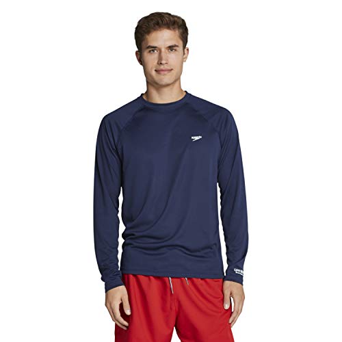 Speedo Men's UV Swim Shirt Easy Long Sleeve Regular Fit Peacoat, Large