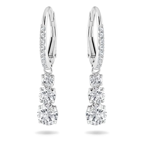 Swarovski Stilla Attract Trilogy Drop Pierced Earrings with White Crystals on a Rhodium Plated Setting with Hinged Closure