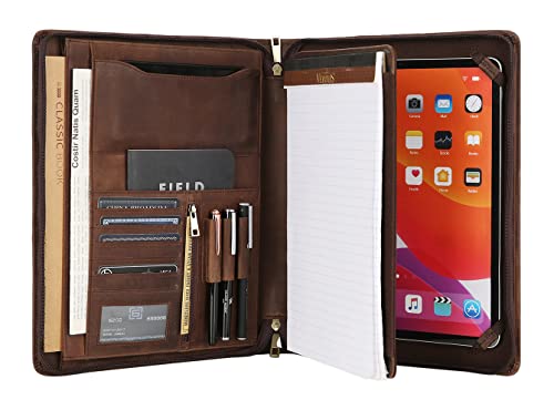 Leather Portfolio for 12.9 inch iPad Pro (2018/2020/2021/2022), Leather Portfolio with Ipad Holder for Letter Size Notepad, Personalized Leather Padfolio for Men (Dark Khaki, Non-Custom)