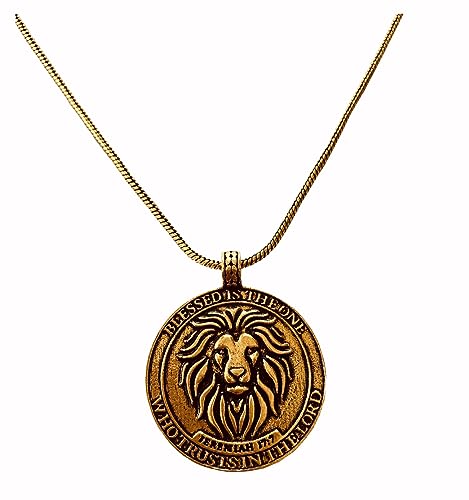 Bible Verse & Lion Pendant for Men & Women Locket Necklaces - Blessed is the One Who Trusts In the Lord | Christian Faith Religious Gifts Jewelry for Grandson And Grand daughter (Rustic Gold)