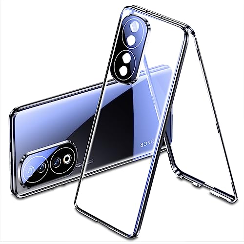 QUIETIP Case Compatible with Honor 90 5G,Magnetic Body Metal Frame Double Sided Clear Tempered Glass Shockproof with Camera Protection Cover Thin,Black