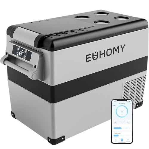 EUHOMY 12 Volt Refrigerator, 48QT(45L) Electric Cooler, 12V Fridge APP Control, 12V Cooler -4℉~68℉, Portable Freezer 12/24V DC 110-240V AC for Camping, Travel, Truck, Home