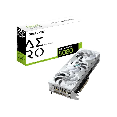 GIGABYTE GeForce RTX 5080 AERO OC SFF 16G Graphics Card, WINDFORCE Cooling System, 16GB 256-bit GDDR7, GV-N5080AERO OC-16GD Video Card