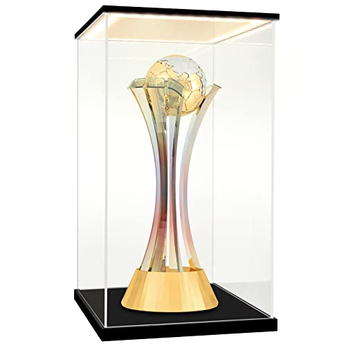 LASOA Acrylic Display Case for Collectibles with LED Light, Alternative Glass Display Box With Black Base and Lid, Self-Assembly Clear Storage Showcase for Figurine Memorabilia (6x6x10inch;15x15x25cm)