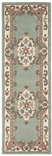 Shensi Aubusson Floral Wool Rug for Living Room Bedroom Lounge Carpet Traditional Design Durable Versatile Rug (Green, Runner 2'2" x 6'10" (67x210cm))