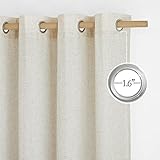 NICETOWN Natural Short Linen Curtains for Kitchen, Thick Flax Small Window Treatments Semi Sheer Privacy Assured with Light Through for Cafe/Bathroom, W42 x L48, 2 Panels