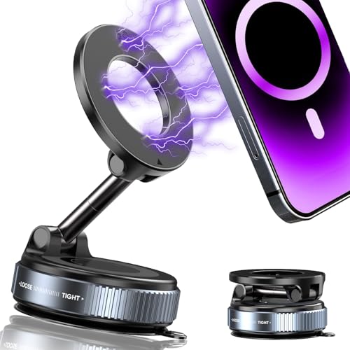 Upgraded 360° Vacuum Magnetic Phone Holder, Magnetic Car Phone Mount, Hands-Free Suction Cup Phone Holder for Car/Gym/Mirror/Shower/Smooth Surface, Car Mount Fit for iPhone 16 Pro Max/ Android Black