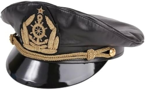 Replica Classic Ship Yacht Commander Leather Navy Captain Hat, 59CM